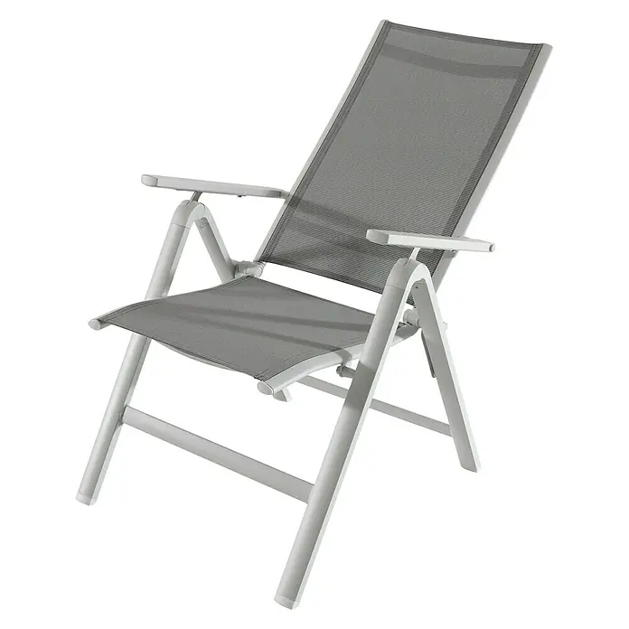 Sunfun Hannah Sillón de posiciones - 67 x 60 x 110 cm, Gris, Apilable - Esta silla plegable en gris y blanco es ideal para el jardín, la terraza o el balcón. Es fácil de guardar y ofrece una gran comodidad.