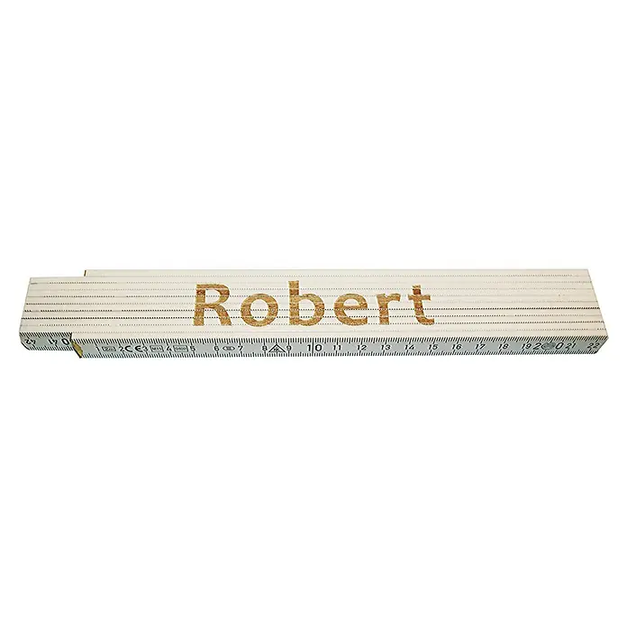 Zollstock - Aufdruck: Robert, 2 m - Ein Zollstock mit dem Namen "Robert" von 1 bis 22 cm abgebildet. Das Messwerkzeug ist zusammengeklappt und mit dem Schriftzug personalisiert.