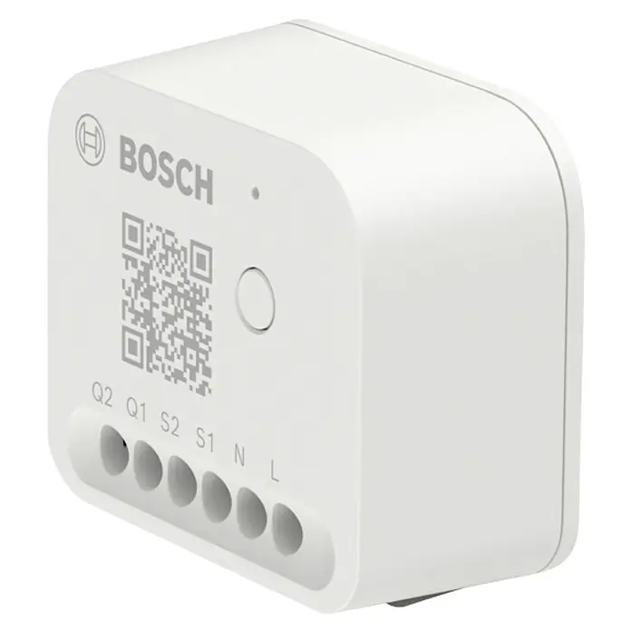 Bosch Smart Home Lichtsteuerung + Rollladensteuerung II - 1 Stk. - Abbildung eines Bosch Smart Home Lichtschalter-Adapters. Das Gerät ist weiß und trägt das Bosch-Logo.