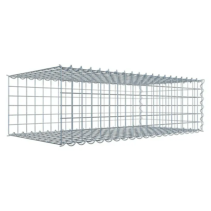 Gabiona Gabione Typ 2 - Zum Anbau in der Länge, 100 x 50 x 30 cm, Stahl, Maschenbreite: 50 mm, Maschenhöhe: 50 mm, Spirale - Das Bild zeigt einen Gabionenkorb aus verzinktem Drahtgitter, der für den Garten- und Landschaftsbau geeignet ist und Stabilität bietet.