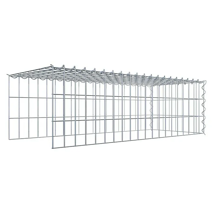 Gabiona Gabione Typ 4 - Zum Anbau in Länge & Höhe, 100 x 40 x 30 cm, Stahl, Maschenbreite: 50 mm, Maschenhöhe: 100 mm, Spirale - Eine perspektivische Ansicht eines Gabionenkorbes aus verzinktem Drahtgeflecht vor einem schwarzen Hintergrund.