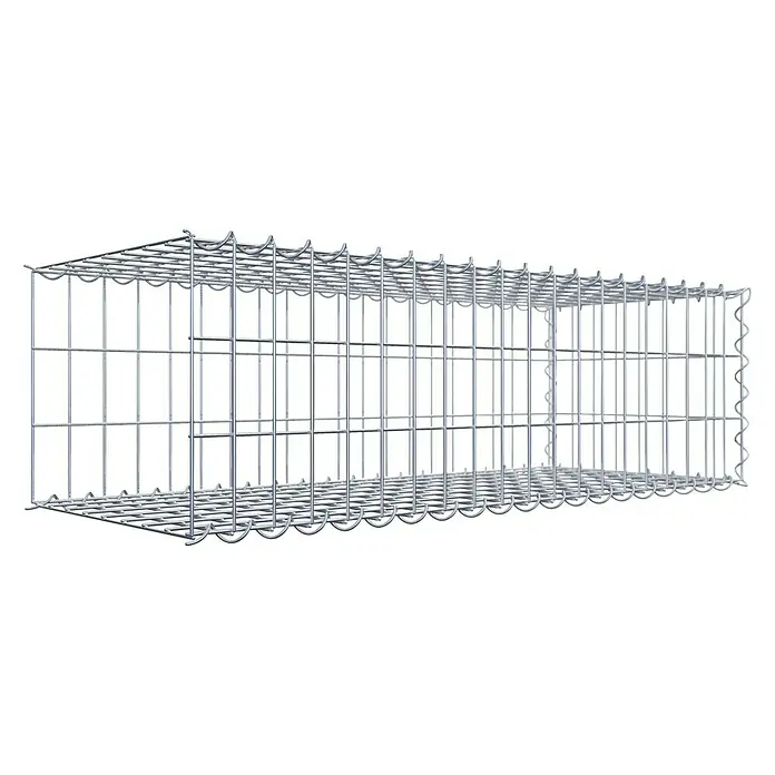 Gabiona Gabione Typ 2 - Zum Anbau in der Länge, 100 x 40 x 30 cm, Stahl, Maschenbreite: 50 mm, Maschenhöhe: 100 mm, Spirale - Nahaufnahme eines Gabionenkorbs aus verzinktem Stahl, der für den Bau von Stützmauern und Landschaftsgestaltung verwendet wird.