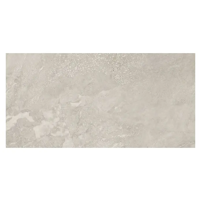 Domicil Wandfliese Stone Art - 30 x 60 cm, Beige, Glänzend - Nahaufnahme einer eleganten, hellgrauen Marmorfliese mit filigranen Mustern und subtilen Farbunterschieden, ideal für stilvolle Innenräume.