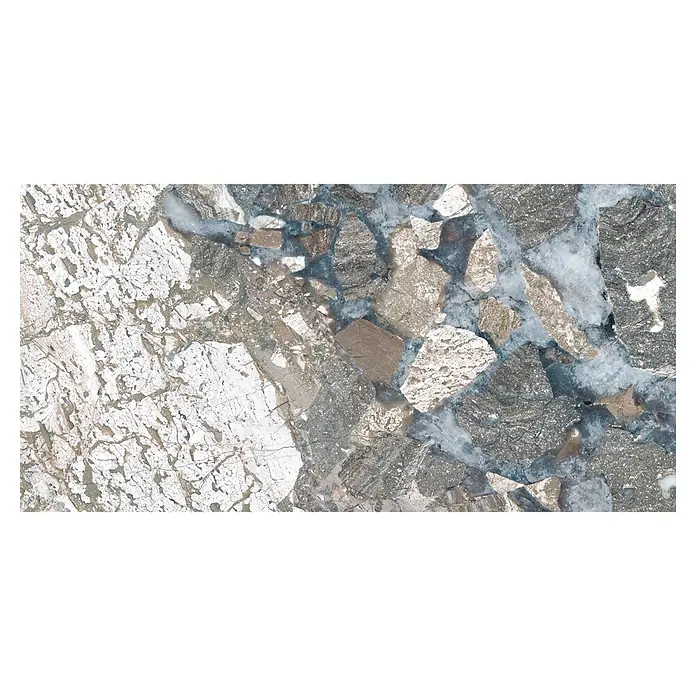 Domicil Wandfliese Stone Art Landscape - 30 x 60 cm, Blau/Grau/Beige, Glänzend - Nahaufnahme einer Marmorplatte mit weißen, grauen und braunen Farbtönen, die eine einzigartige Textur für moderne Designs bietet.