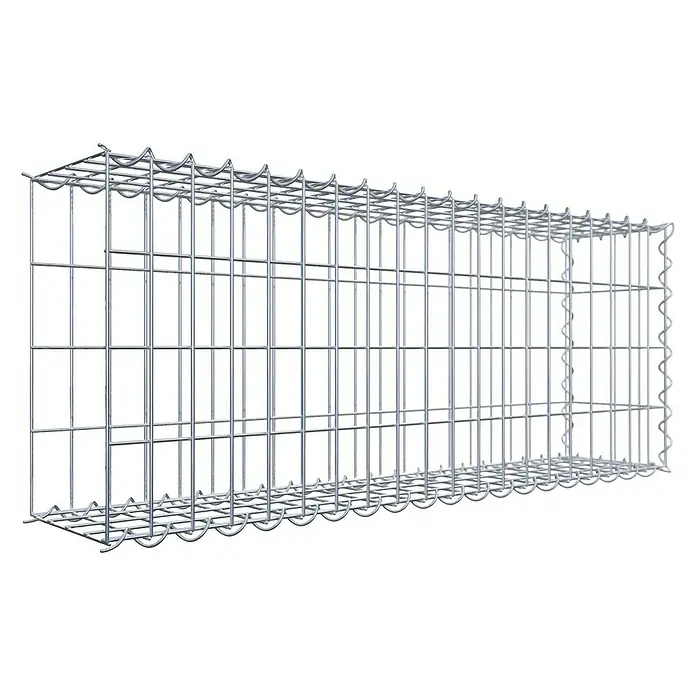 Gabiona Gabione Typ 2 - Zum Anbau in der Länge, 100 x 20 x 40 cm, Stahl, Maschenbreite: 50 mm, Maschenhöhe: 100 mm, Spirale - Ansicht eines Gabionenkorbs. Gabionen sind Drahtkörbe, die mit Steinen oder anderen Materialien gefüllt werden und im Garten verwendet werden.
