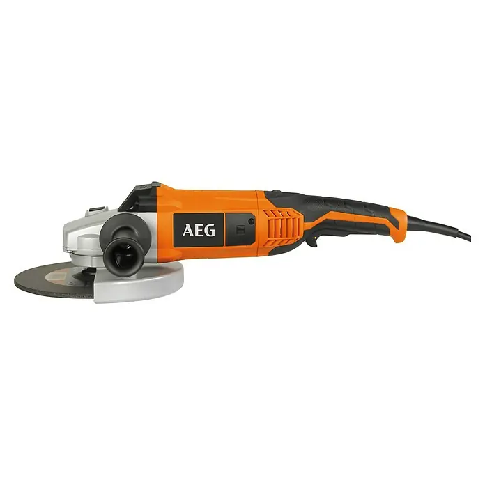 AEG Powertools Elektro-Winkelschleifer WS 22-230 E - 2.200 W, Durchmesser Scheibe: 230 mm, 6.600 U/min - Nahaufnahme eines AEG Winkelschleifers, der für seine robuste Bauweise und hohe Leistung beim Trennen und Schleifen von Materialien bekannt ist.