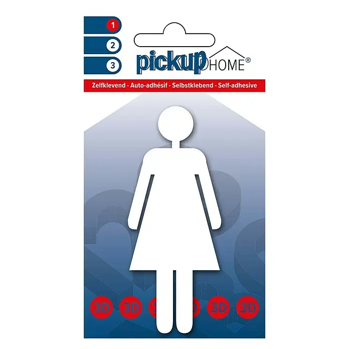 Pickup 3D Home WC-Aufkleber - Motiv: Damen, Weiß, Höhe: 10 cm - Selbstklebende 3D-Frauenschild-Dekoration für Zuhause, einfache Anbringung. Ideal für Badezimmer oder als dekoratives Element.