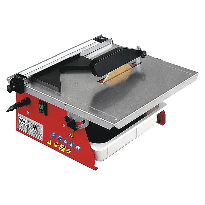 Heka Elektro-Fliesenschneider TopCut 180 - 600 W, Schnitttiefe bei 90 °: 35 mm - Das Bild zeigt eine Fliesenschneidmaschine der Marke HEKA, ideal für präzise Schnitte und professionelle Ergebnisse beim Fliesenlegen.