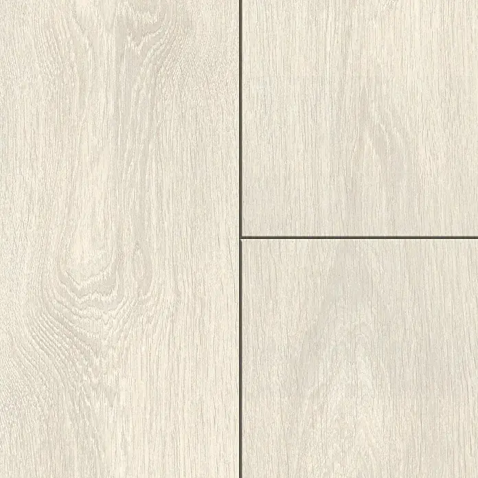 LOGOCLIC Laminatmuster Vinto Eiche Bastogne - 296 x 195 x 1 mm, Landhausdiele - Nahaufnahme von vier hellen Paneelen mit Holzmaserung, die ein modernes und schlichtes Design für Bodenbeläge oder Wandverkleidungen zeigen.