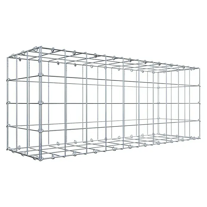 Gabiona Gabione - 100 x 30 x 40 cm, Stahl, Maschenbreite: 100 mm, Maschenhöhe: 100 mm - Ansicht eines rechteckigen Gabionenkorbs aus verzinktem Stahlgitter, der eine robuste und dauerhafte Lösung für Landschaftsbau und Stützmauern bietet.