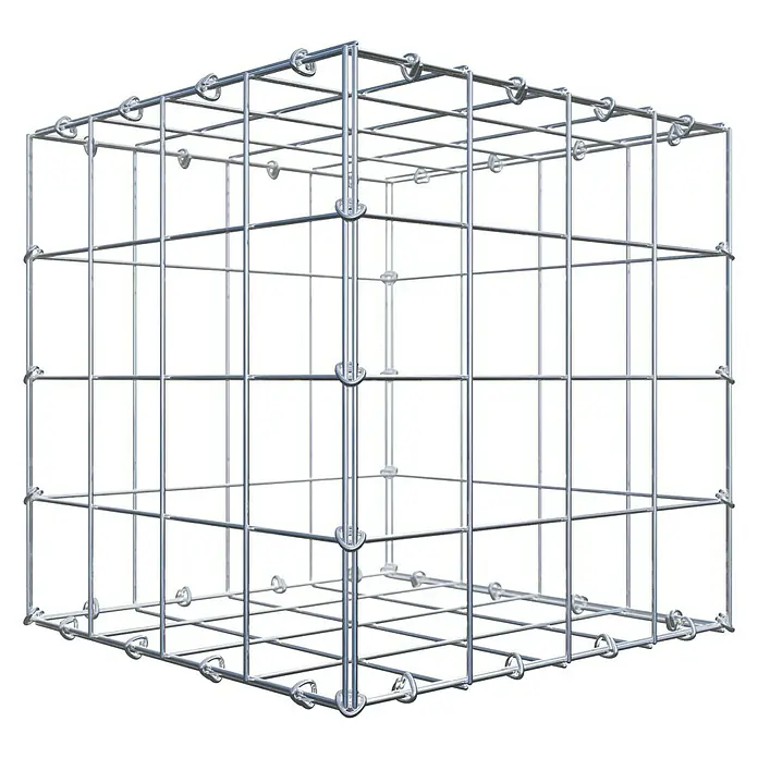 Gabiona Gabione - 40 x 40 x 40 cm, Stahl, Maschenbreite: 100 mm, Maschenhöhe: 100 mm, C-Ring - Silberfarbener, würfelförmiger Gabionenkorb mit Maschenstruktur. Geeignet zur Befüllung mit Steinen als dekoratives Element für Haus und Garten.