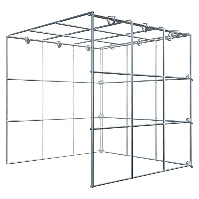 Gabiona Gabione Typ 4 - Zum Anbau in Länge & Höhe, 30 x 30 x 30 cm, Stahl, Maschenbreite: 100 mm, Maschenhöhe: 100 mm, C-Ring - Metallkonstruktion mit quadratischen Rahmen und Hängevorrichtung. Ideal für Ladenbau oder Ausstellungen.