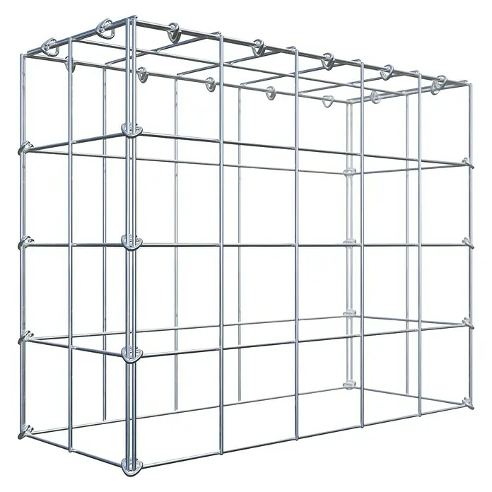 Gabiona Gabione Typ 3 - Zum Anbau in der Höhe, 50 x 20 x 40 cm, Maschenbreite: 100 mm, Maschenhöhe: 100 mm, C-Ring - Nahaufnahme eines Gabionen-Bausatzes aus verzinktem Draht, der ein modulares Design für Stabilität und einfache Montage bietet.