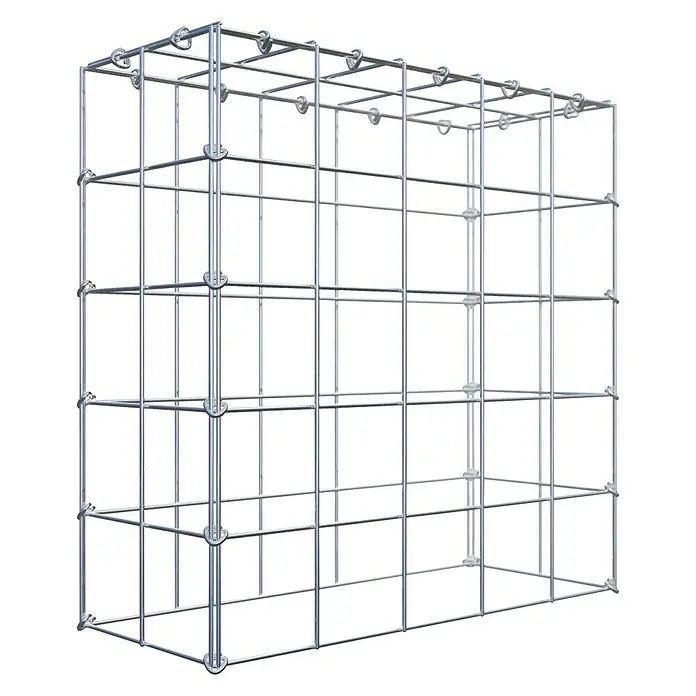 Gabiona Gabione Typ 3 - Zum Anbau in der Höhe, 50 x 20 x 50 cm, Stahl, Maschenbreite: 100 mm, Maschenhöhe: 100 mm, C-Ring - Bild eines Gabionenkorbs aus Metallgeflecht, ideal für Gartenbau und Landschaftsgestaltung.\n