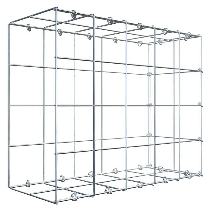 Gabiona Gabione Typ 2 - Zum Anbau in der Länge, 50 x 20 x 40 cm, Stahl, Maschenbreite: 100 mm, Maschenhöhe: 100 mm, C-Ring - Darstellung eines Gabionenkorbs aus Drahtgitter, ideal für dekorative und funktionelle Anwendungen im Garten- und Landschaftsbau.
