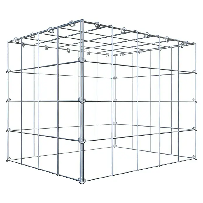 Gabiona Gabione Typ 3 - Zum Anbau in der Höhe, 50 x 40 x 40 cm, Stahl, Maschenbreite: 100 mm, Maschenhöhe: 100 mm, C-Ring - Dieses Bild zeigt einen Gabionen-Bausatz, ein modulares System für den Garten- und Landschaftsbau, bestehend aus stabilen Drahtgitterelementen.