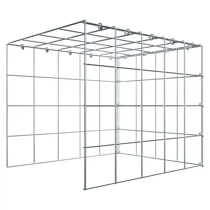 Gabiona Gabione Typ 4 - Zum Anbau in Länge & Höhe, 50 x 40 x 40 cm, Stahl, Maschenbreite: 100 mm, Maschenhöhe: 100 mm, C-Ring - Produktabbildung eines Gabionen-Bausatzes. Das Gitterstruktur ist aus Metall und bietet eine stabile Grundlage für die Steinkörbe.