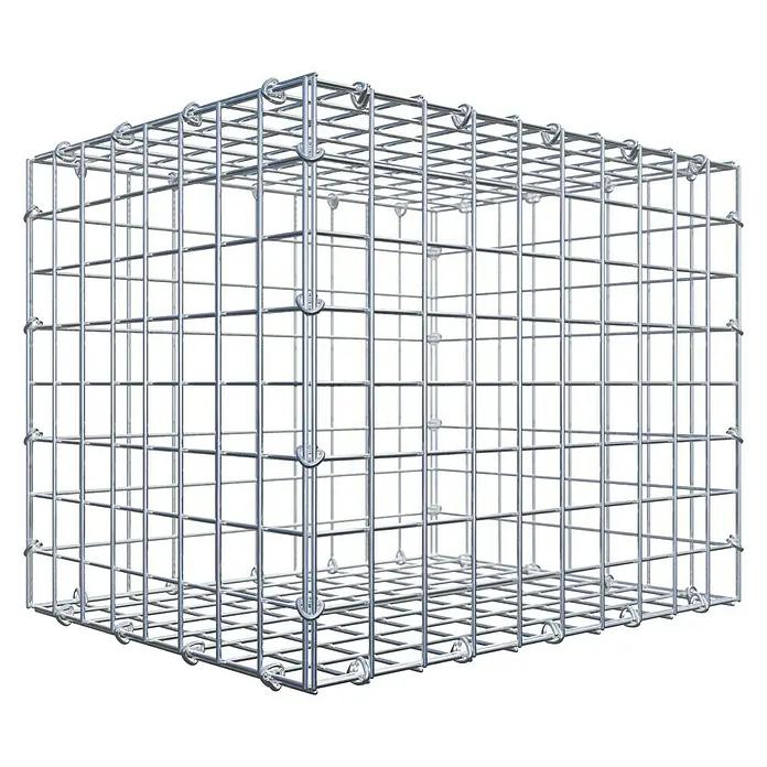 Gabiona Gabione - 50 x 40 x 40 cm, Stahl, Maschenbreite: 50 mm, Maschenhöhe: 50 mm, C-Ring - Draufsicht auf einen leeren, rechteckigen Gabionenkorb aus verzinktem Draht. Ideal für den Garten- und Landschaftsbau.