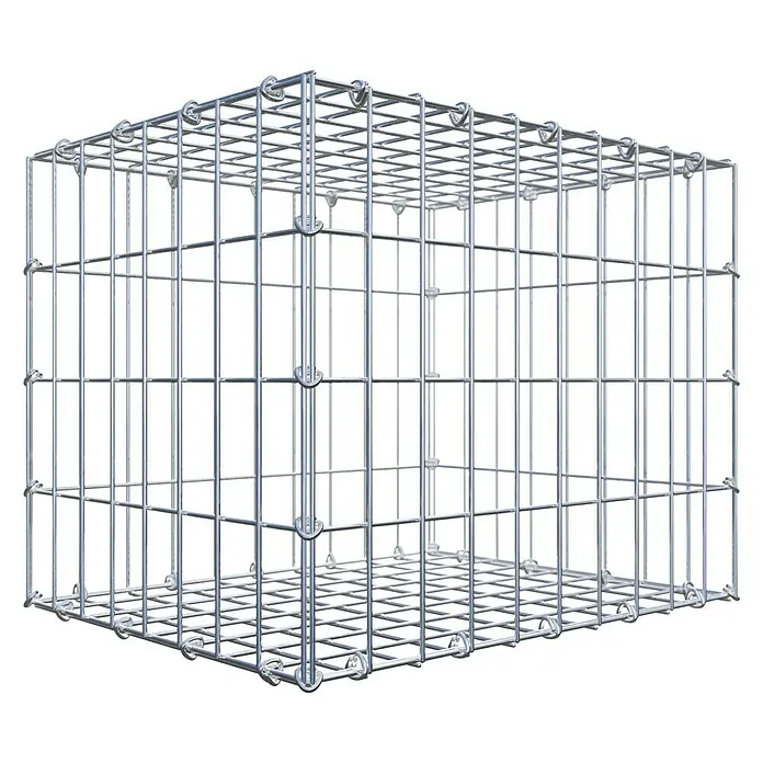 Gabiona Gabione - 50 x 40 x 40 cm, Stahl, Maschenbreite: 50 mm, Maschenhöhe: 100 mm, C-Ring - Ein rechteckiger Gabionenkorb aus silbernem Drahtgeflecht, ideal zur Gestaltung von Gärten und Landschaften.