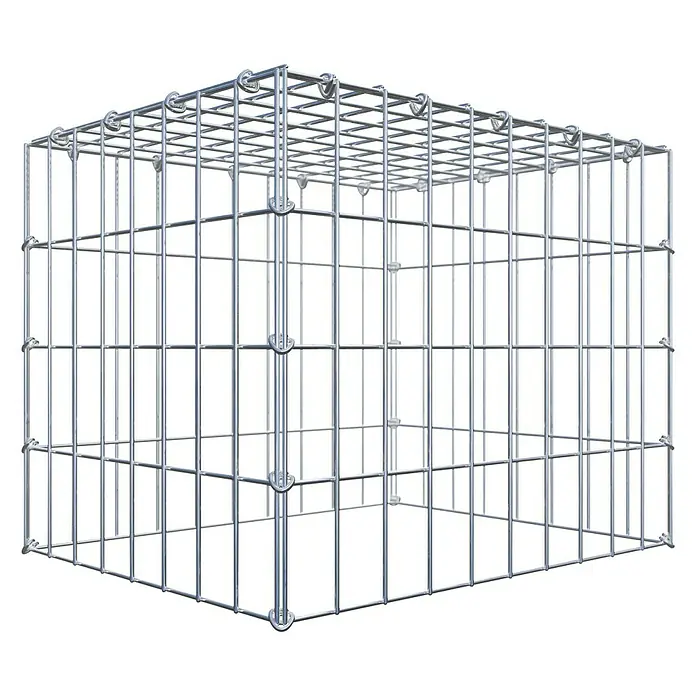 Gabiona Gabione Typ 3 - Zum Anbau in der Höhe, 50 x 40 x 40 cm, Stahl, Maschenbreite: 50 mm, Maschenhöhe: 100 mm, C-Ring - Metallischer Gabionen-Drahtkorb mit rechteckiger Form. Ideal für Steingartenmauern und dekorative Zwecke im Außenbereich.