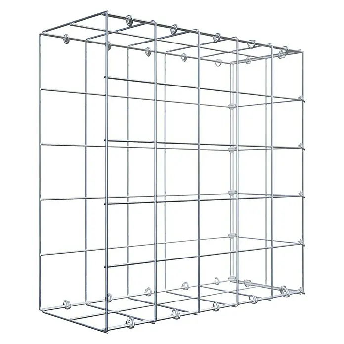 Gabiona Gabione Typ 2 - Zum Anbau in der Länge, 50 x 20 x 50 cm, Stahl, Maschenbreite: 100 mm, Maschenhöhe: 100 mm, C-Ring - Abbildung eines Gabionenkorbs aus Drahtgeflecht, ideal für Gartenbau und Landschaftsgestaltung. Stabile Konstruktion für vielfältige Anwendungen.