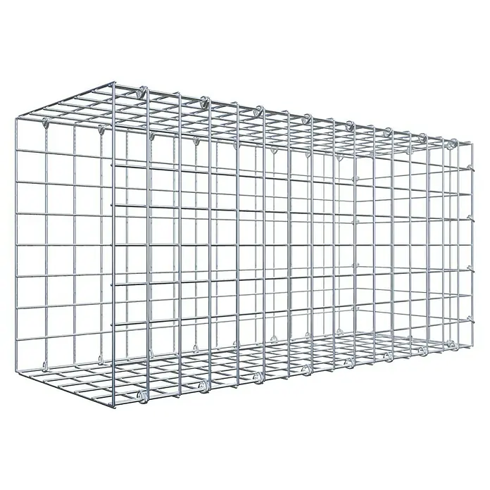 Gabiona Gabione Typ 2 - Zum Anbau in der Länge, 80 x 30 x 40 cm, Stahl, Maschenbreite: 50 mm, Maschenhöhe: 50 mm, C-Ring - Gabionenkorb aus verzinktem Stahldrahtgitter. Der längliche Korb ist leer und bereit zur Befüllung mit Steinen.