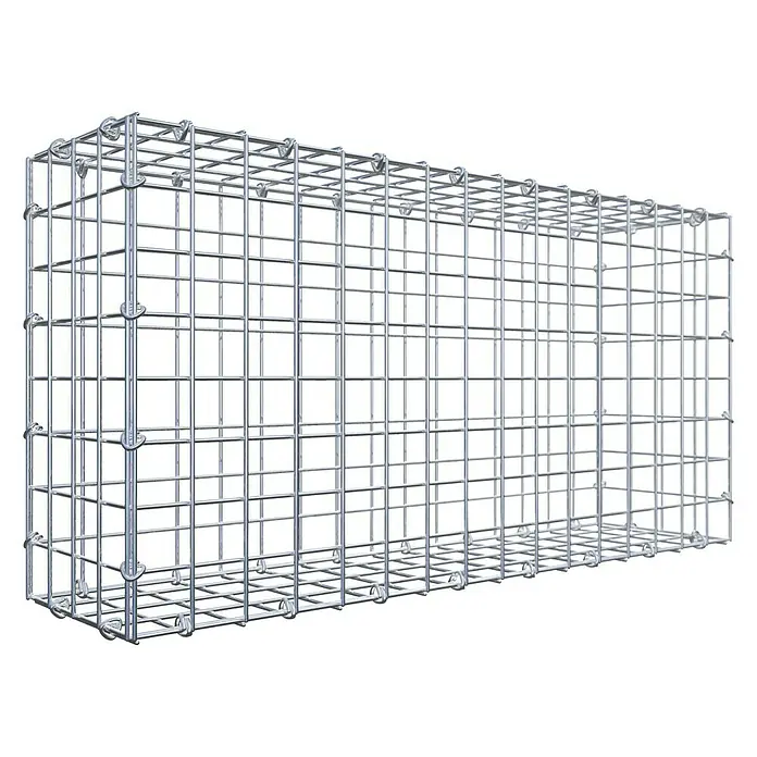 Gabiona Gabione - 80 x 20 x 40 cm, Stahl, Maschenbreite: 50 mm, Maschenhöhe: 50 mm, C-Ring - Nahaufnahme eines Gabionenkorbs aus verzinktem Stahl, der eine robuste und dennoch transparente Struktur für den Außenbereich bietet.