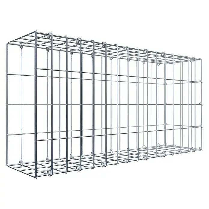 Gabiona Gabione Typ 2 - Zum Anbau in der Länge, 80 x 20 x 40 cm, Stahl, Maschenbreite: 50 mm, Maschenhöhe: 100 mm, C-Ring - Ein Gabionenkorb aus verzinktem Drahtgeflecht, ideal für dekorative Steingartenmauern oder zur Hangbefestigung im Garten.