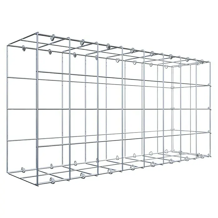 Gabiona Gabione Typ 2 - Zum Anbau in der Länge, 80 x 20 x 40 cm, Stahl, Maschenbreite: 100 mm, Maschenhöhe: 100 mm, C-Ring - Abbildung eines leeren Gabionenkorbs.
