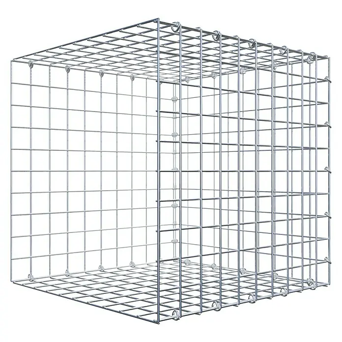 Gabiona Gabione Typ 2 - Zum Anbau in der Länge, 50 x 50 x 50 cm, Stahl, Maschenbreite: 50 mm, Maschenhöhe: 50 mm, C-Ring - Gitterbox aus verzinktem Drahtgeflecht. Die Gabione ist leer und stabil gebaut, ideal für den Garten- und Landschaftsbau zur Befüllung mit Steinen.