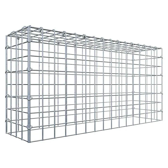 Gabiona Gabione Typ 3 - Zum Anbau in der Höhe, 80 x 20 x 40 cm, Stahl, Maschenbreite: 50 mm, Maschenhöhe: 50 mm, C-Ring - Gabionenstruktur aus robustem, silberfarbenem Metalldraht, ideal für den Gartenbau oder als dekoratives Element. Solide Bauweise und vielseitig einsetzbar.
