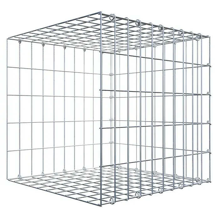 Gabiona Gabione Typ 2 - Zum Anbau in der Länge, 50 x 50 x 50 cm, Stahl, Maschenbreite: 50 mm, Maschenhöhe: 100 mm, C-Ring - Ein detailreiches Bild eines Gabionenkorbs, der Stabilität und Struktur in Gärten bietet. Ideal für Landschaftsbauprojekte.