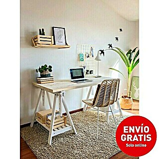 Astigarraga Mesa con caballetes regulables (L x An x Al: 140 x 70 x 102 cm, Blanco, Natural, Pino, 3 pzs.)