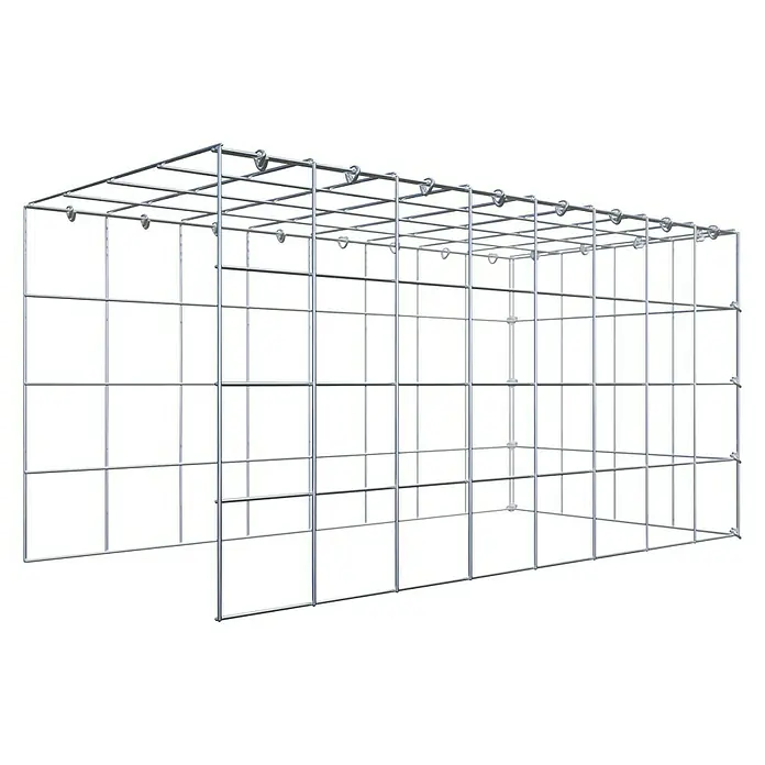 Gabiona Gabione Typ 4 - Zum Anbau in Länge & Höhe, 80 x 40 x 40 cm, Stahl, Maschenbreite: 100 mm, Maschenhöhe: 100 mm, C-Ring - Ansicht einer Gitterbox, die für Stabilität und Struktur sorgt. Ideal zur Unterstützung von Kletterpflanzen im Garten.