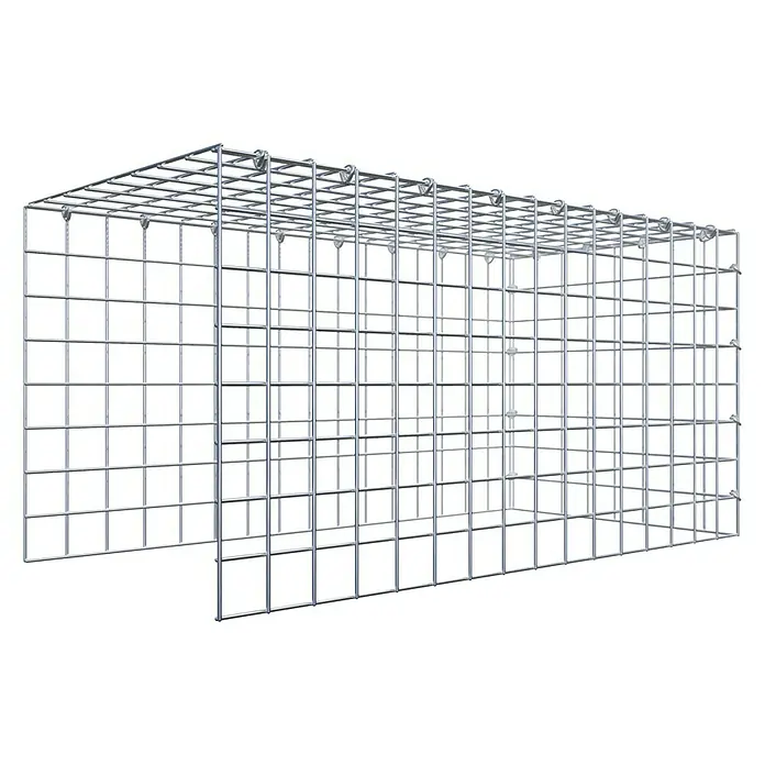Gabiona Gabione Typ 4 - Zum Anbau in Länge & Höhe, 80 x 40 x 40 cm, Stahl, Maschenbreite: 50 mm, Maschenhöhe: 50 mm, C-Ring - Bild eines Gabionenkorbs aus Drahtgeflecht, ideal für den Garten- und Landschaftsbau, bietet Stabilität und vielseitige Gestaltungsmöglichkeiten.
