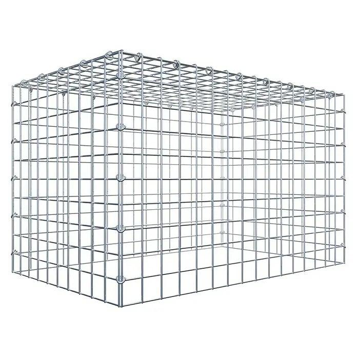 Gabiona Gabione Typ 3 - Zum Anbau in der Höhe, 80 x 50 x 50 cm, Stahl, Maschenbreite: 50 mm, Maschenhöhe: 50 mm, C-Ring - Produktabbildung eines rechteckigen Gabionenkorbs aus verzinktem Drahtgitter, ideal für den Garten- und Landschaftsbau.