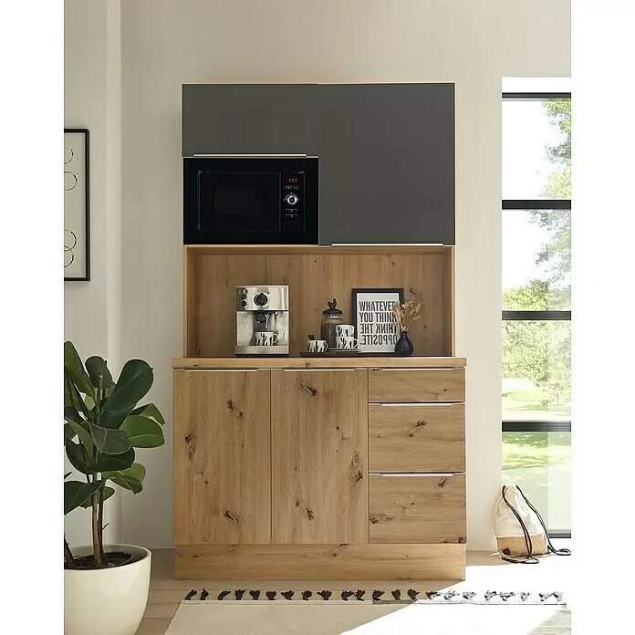 BAUHAUS Buffetschrank Sandra - Breite: 120 cm, Grau, Dekor Korpus: Artisan Eiche, Ausstattung: Mikrowelle - Stimmungsaufnahme