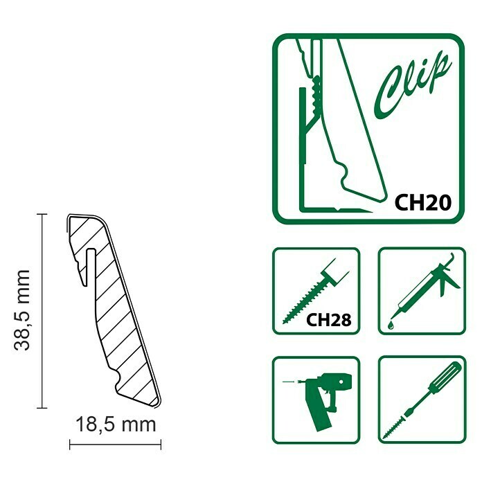 Profiles and more Sockelleiste FU147H Eiche natur (240 cm x 18,5 mm x 38,5 mm, MDF) | BAUHAUS