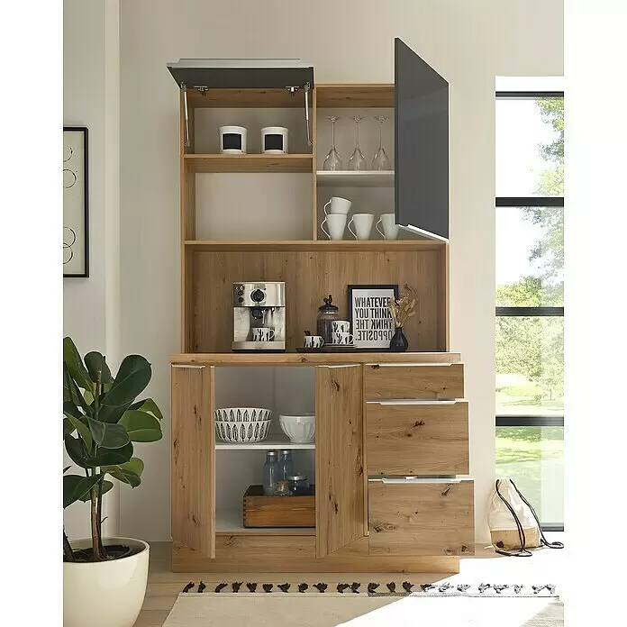 BAUHAUS Buffetschrank Sandra - Breite: 120 cm, Grau matt, Dekor Korpus: Artisan Eiche - Stimmungsaufnahme