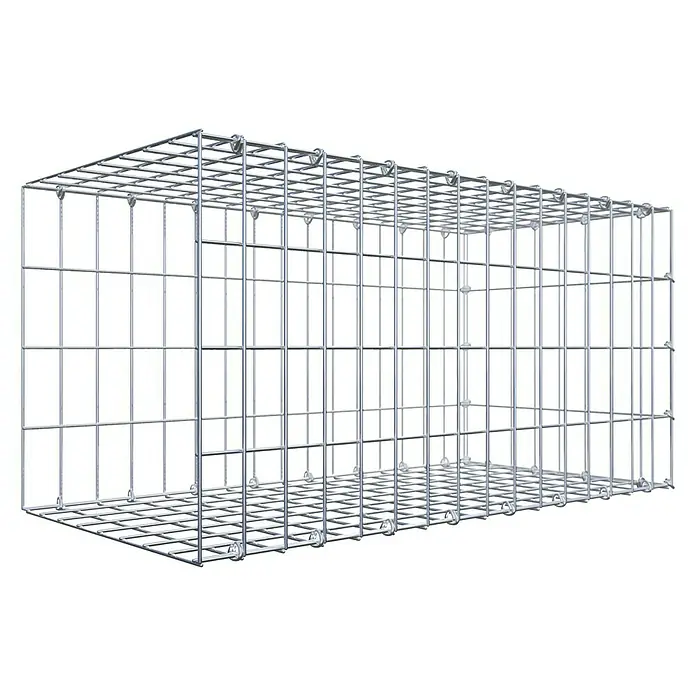 Gabiona Gabione Typ 2 - Zum Anbau in der Länge, 80 x 40 x 40 cm, Stahl, Maschenbreite: 50 mm, Maschenhöhe: 100 mm, C-Ring - Ein leerer, rechteckiger Gabionenkorb aus verzinktem Drahtgeflecht, bereit zur Befüllung. Ideal für Garten- und Landschaftsbau.