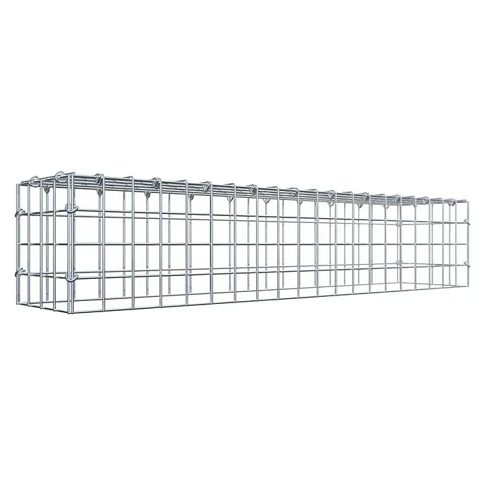 Gabiona Gabione Typ 3 - Zum Anbau in der Höhe, 100 x 20 x 20 cm, Stahl, Maschenbreite: 50 mm, Maschenhöhe: 50 mm, C-Ring - Das Bild zeigt einen Gabionenkorb aus Metallgeflecht, der robust und langlebig für verschiedene Bauprojekte ist.