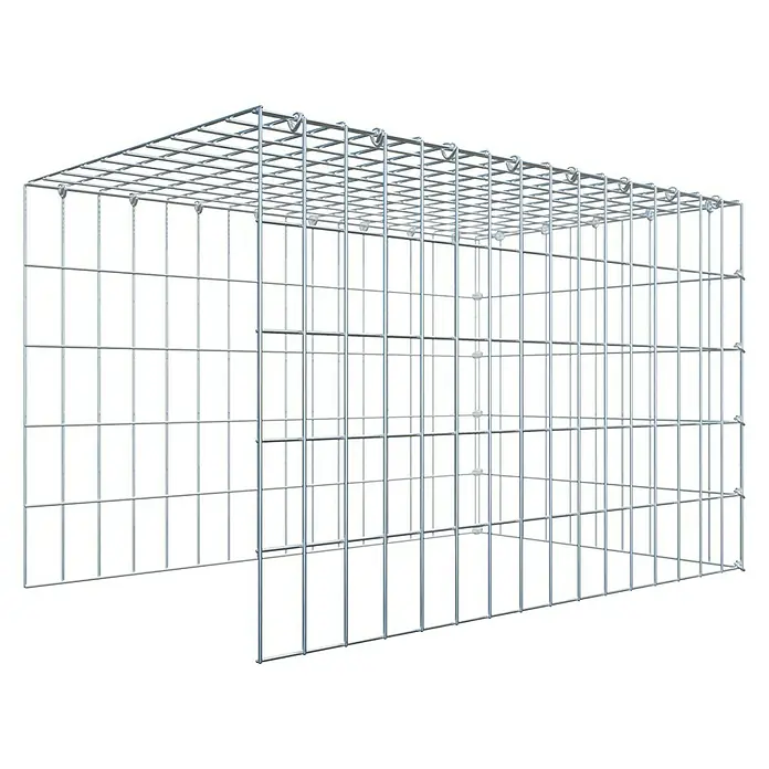 Gabiona Gabione Typ 4 - Zum Anbau in Länge & Höhe, 80 x 50 x 50 cm, Stahl, Maschenbreite: 50 mm, Maschenhöhe: 100 mm, C-Ring - Draufsicht auf einen Gabionen-Korb aus verzinktem Stahl. Der Gabionenkorb ist leer und hat eine rechteckige Form.