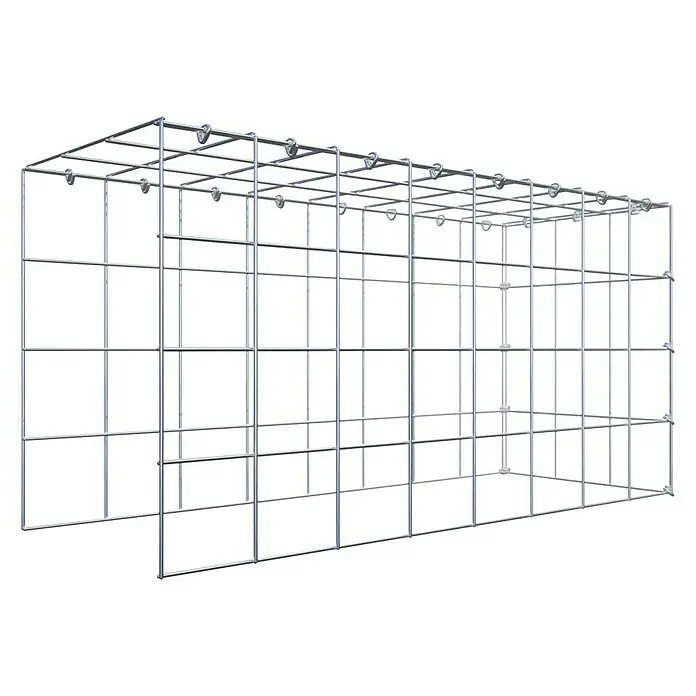 Gabiona Gabione Typ 4 - Zum Anbau in Länge & Höhe, 80 x 30 x 40 cm, Stahl, Maschenbreite: 100 mm, Maschenhöhe: 100 mm, C-Ring - Detailaufnahme eines Gabionen-Drahtkorbs, ideal für Steingärten oder als dekoratives Element. Die feuerverzinkte Ausführung sorgt für Langlebigkeit.
