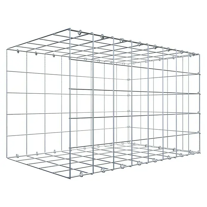 Gabiona Gabione Typ 2 - Zum Anbau in der Länge, 80 x 50 x 50 cm, Stahl, Maschenbreite: 100 mm, Maschenhöhe: 100 mm, C-Ring - Ein rechteckiger Gabionenkorb aus verzinktem Drahtgitter, ideal für Gartenbau und Landschaftsgestaltung.