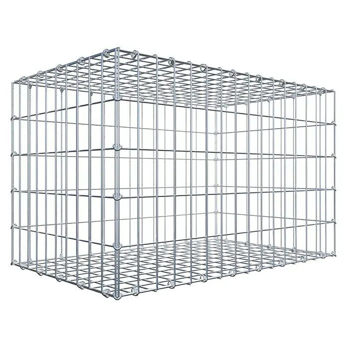 Gabiona Gabione - 80 x 50 x 50 cm, Stahl, Maschenbreite: 50 mm, Maschenhöhe: 100 mm, C-Ring - Ansicht eines Gabionenkorbs aus verzinktem Draht. Ideal für Landschaftsbau und Erosionsschutz durch Steinfüllung.