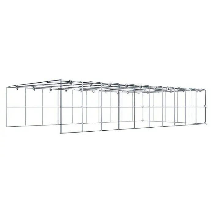 Gabiona Gabione Typ 4 - Zum Anbau in Länge & Höhe, 100 x 50 x 20 cm, Stahl, Maschenbreite: 100 mm, Maschenhöhe: 100 mm, C-Ring - Produktabbildung eines modernen, rechteckigen Kabelrinnensystems aus silberfarbenem Metall, ideal für die strukturierte Kabelführung in Industrie und Gewerbe.