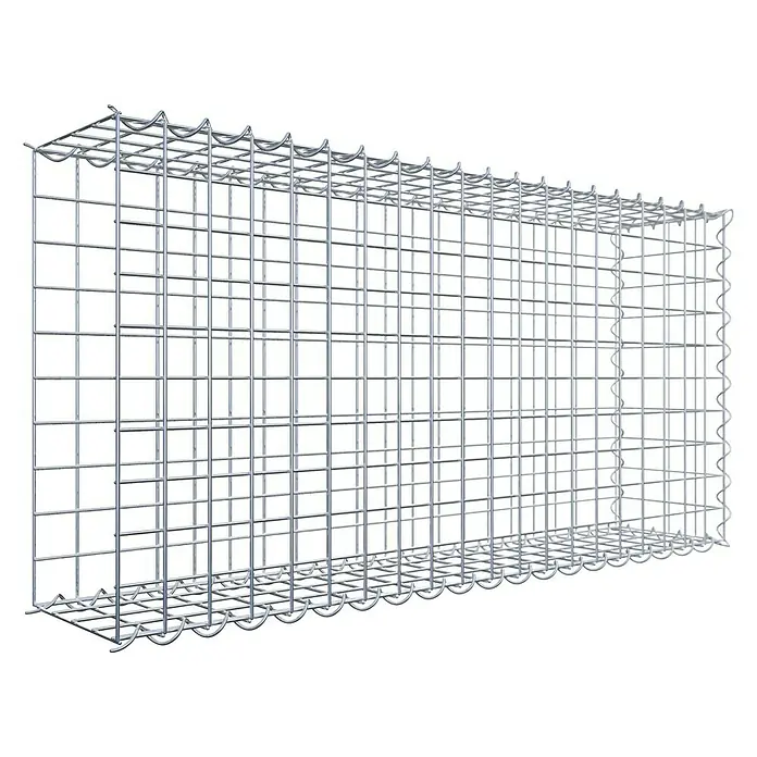 Gabiona Gabione Typ 2 - Zum Anbau in der Länge, 100 x 20 x 50 cm, Stahl, Maschenbreite: 50 mm, Maschenhöhe: 50 mm - Ein rechteckiger Gabionenkorb aus verzinktem Drahtgeflecht, ideal für den Garten- und Landschaftsbau. Robuste Konstruktion für vielfältige Anwendungen.
