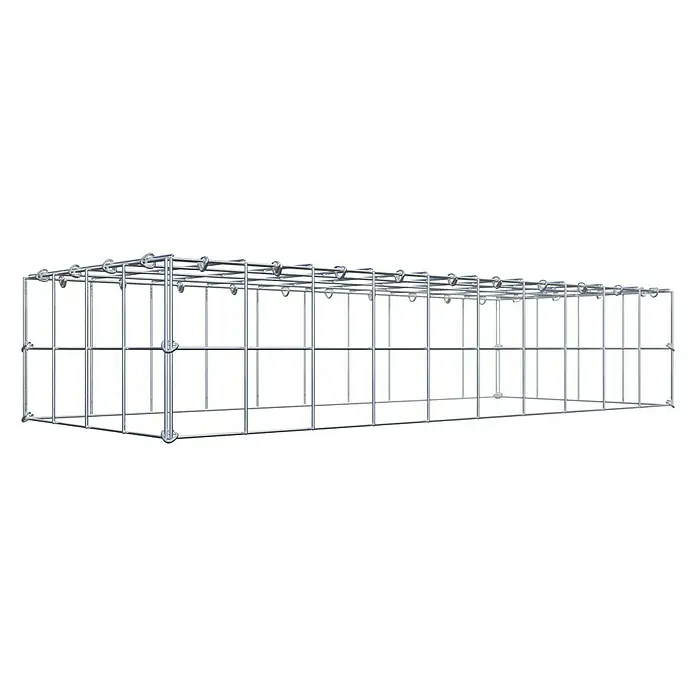 Gabiona Gabione Typ 3 - Zum Anbau in der Höhe, 100 x 40 x 20 cm, Stahl, Maschenbreite: 100 mm, Maschenhöhe: 100 mm, C-Ring - Produktansicht des Drahtkanal-Systems. Der Drahtkanal ist rechteckig und aus verchromtem Metall gefertigt.