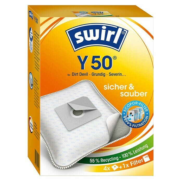 Swirl MicroPor Plus Staubsaugerbeutel Y 50 (4 Stk., Passend für: Dirt Devil Staubsauger)
