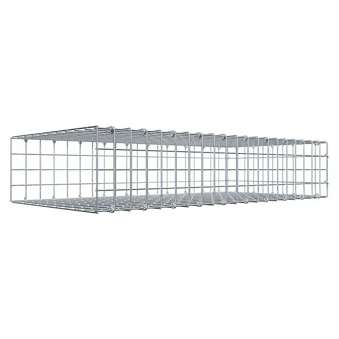 Gabiona Gabione Typ 2 - Zum Anbau in der Länge, 100 x 50 x 20 cm, Stahl, Maschenbreite: 50 mm, Maschenhöhe: 50 mm, C-Ring - Draufsicht auf einen Gabionenkorb aus verzinktem Stahlgeflecht. Der Korb ist leer und bereit für die Befüllung mit Steinen oder anderen Materialien.